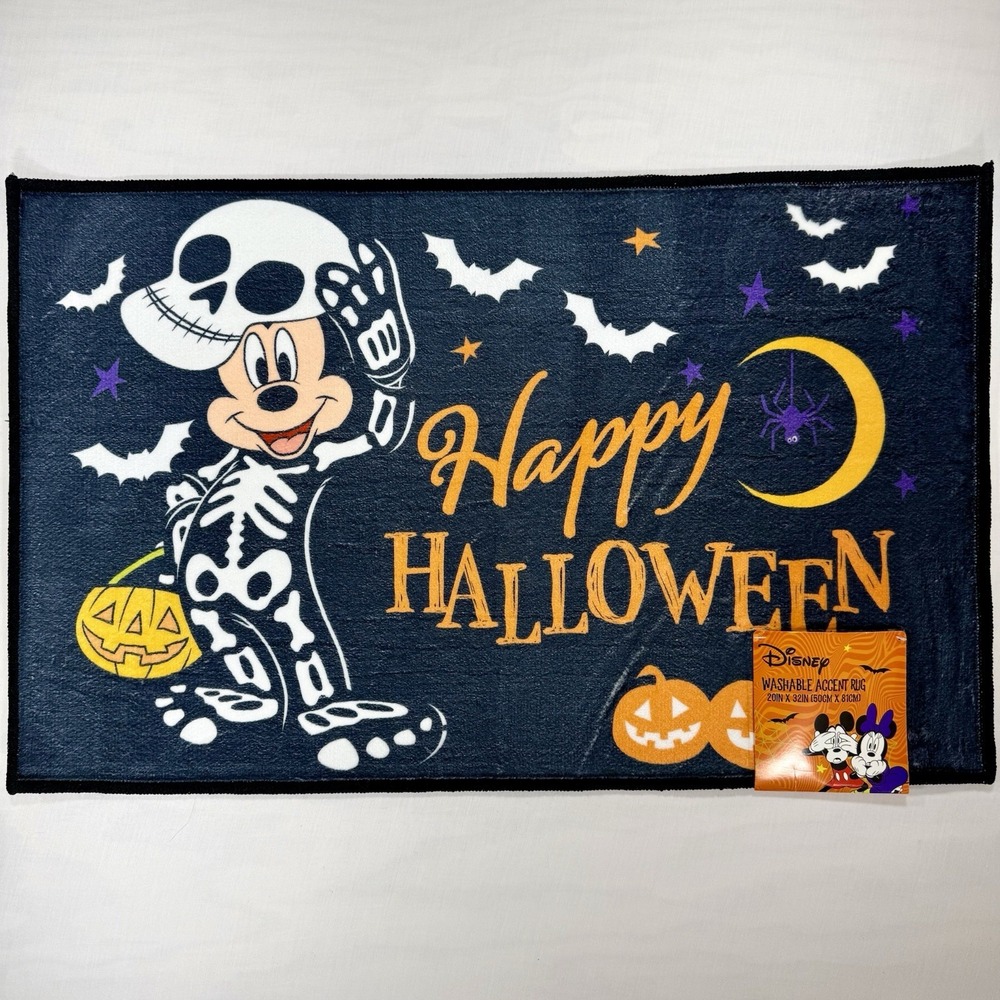 Mickey Mouse Skeleton Costume Happy Halloween Accent Rug 20" x 32" 💀🎃  NWT